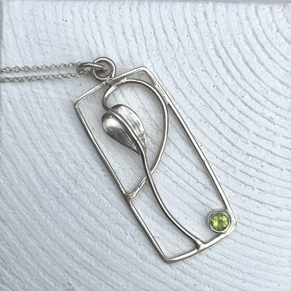 Silver Leaf Pendant with Peridot Gemstone